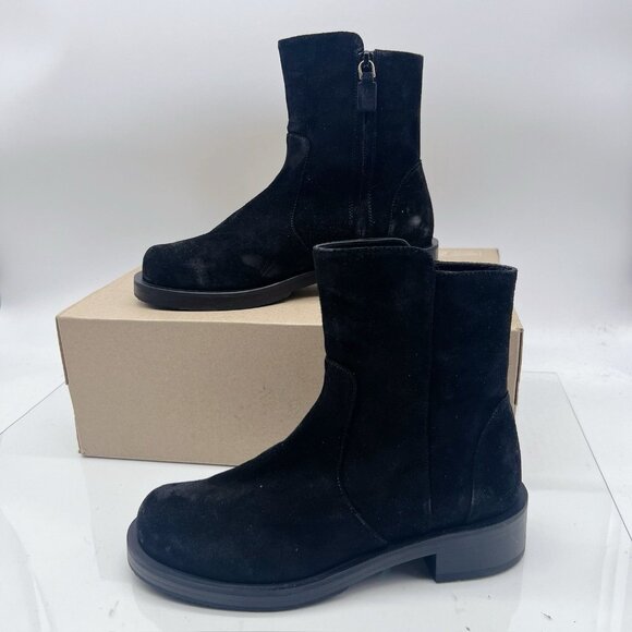 Stuart Weitzman 5050 Bold Zip Bootie Ankle Boots Black Suede US 10 - Made SPAIN - Picture 3 of 12